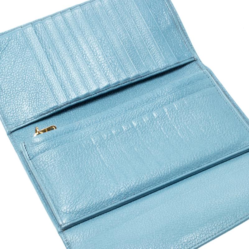 Women's Miu Miu Blue Leather Madras Flap Wallet