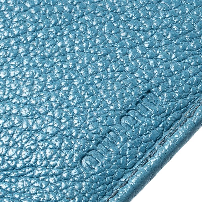 Miu Miu Blue Leather Madras Flap Wallet 2