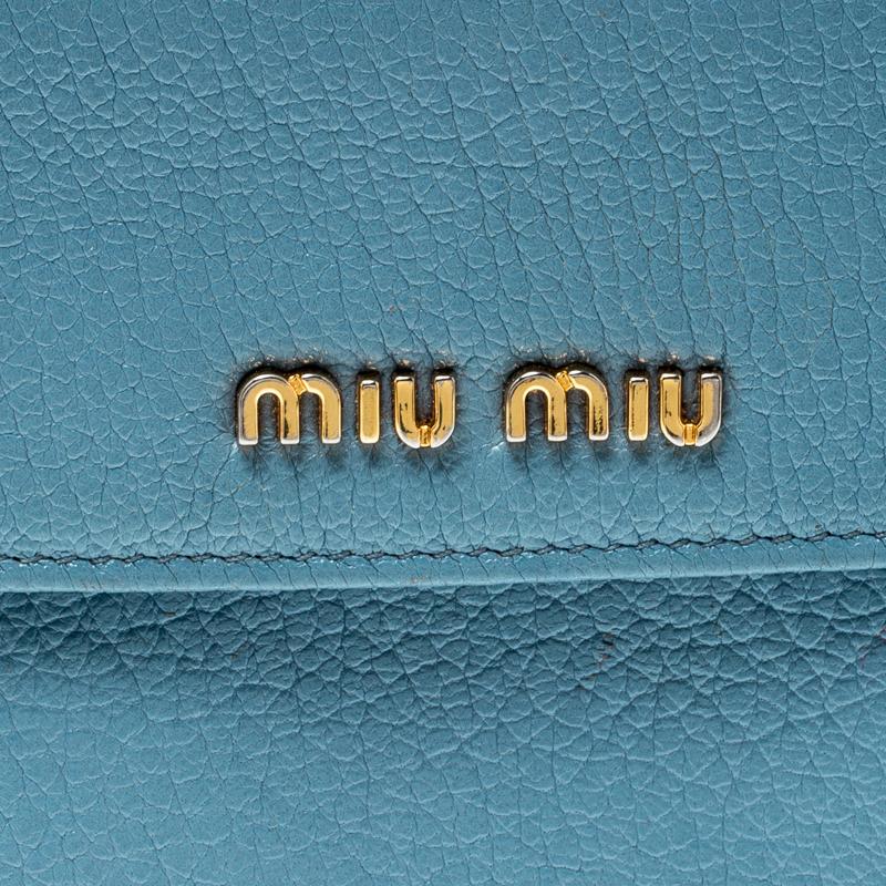 Miu Miu Blue Leather Madras Flap Wallet 4