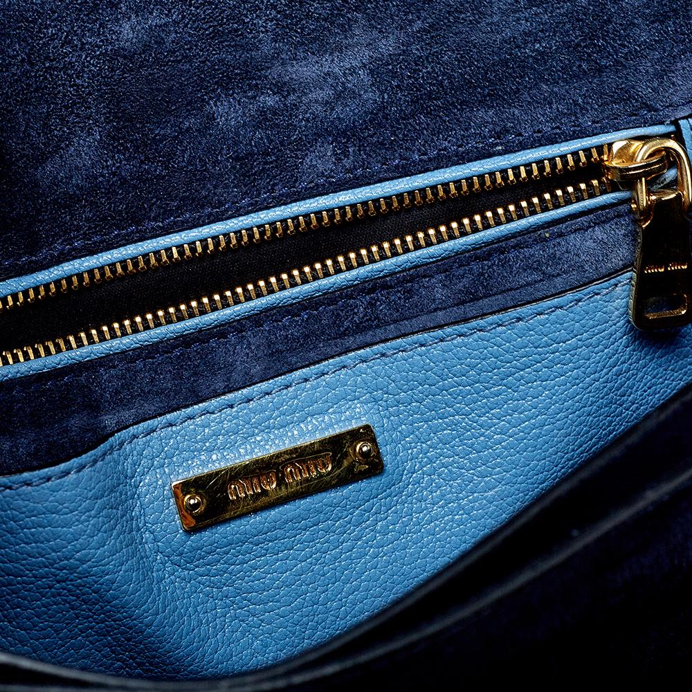 Miu Miu Blue Leather Madras Top Handle Bag 2