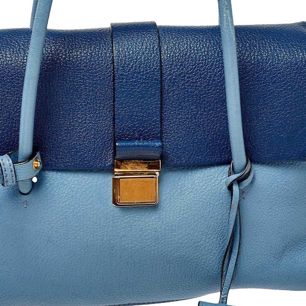 Miu Miu Blue Leather Madras Top Handle Bag 4