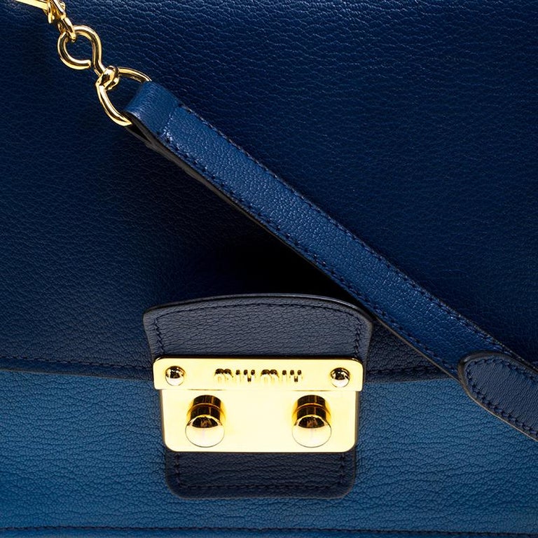 Miu Miu Blue Leather Madras Top Handle Crossbody Bag For Sale at ...