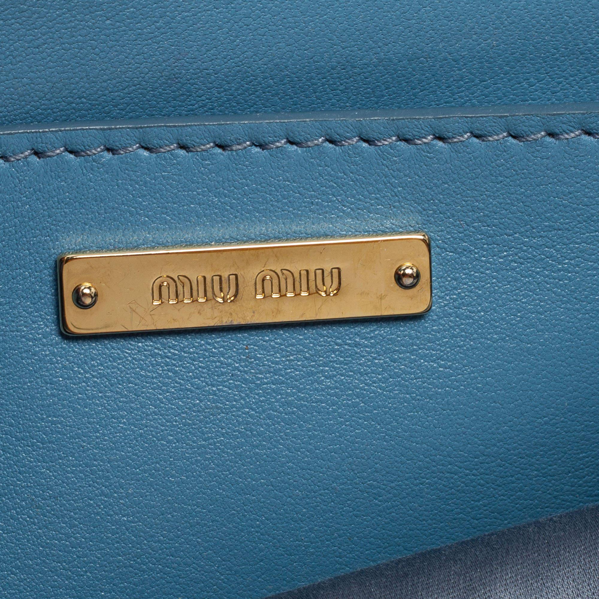 Miu Miu Blue Leather Matelasse Crystal Shoulder Bag 5