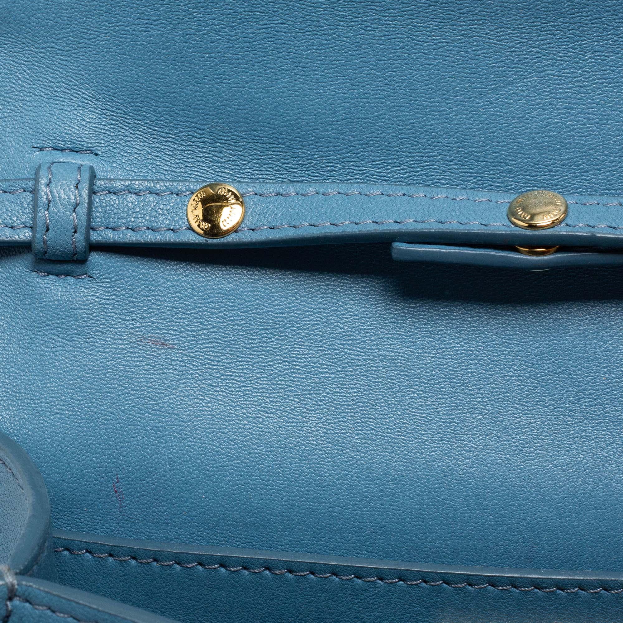 Miu Miu Blue Leather Matelasse Crystal Shoulder Bag 6