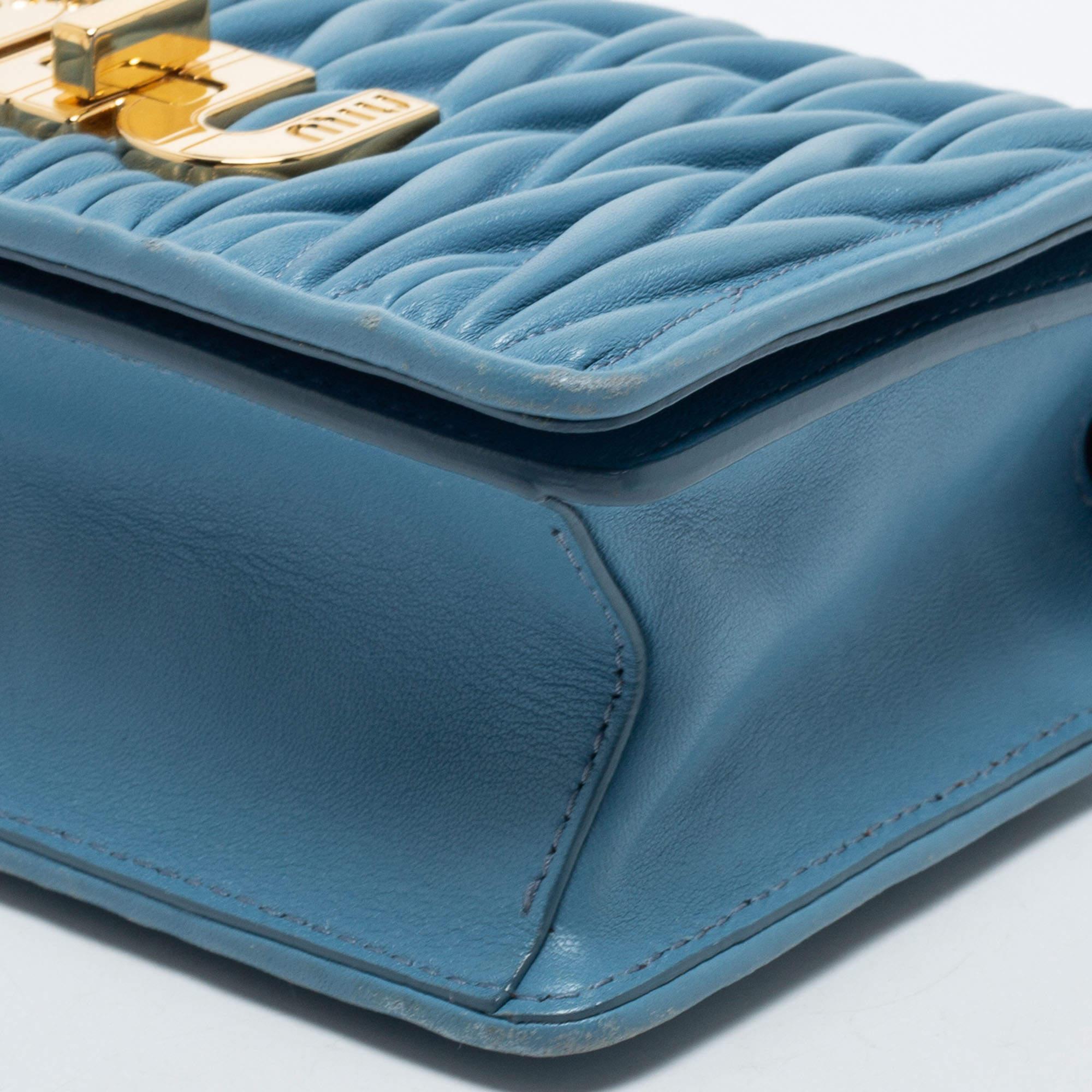 Miu Miu Blue Leather Matelasse Crystal Shoulder Bag In Good Condition In Dubai, Al Qouz 2