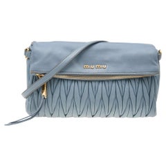 Miu Miu Blue Leather Matelassé Leather Flap Shoulder Bag