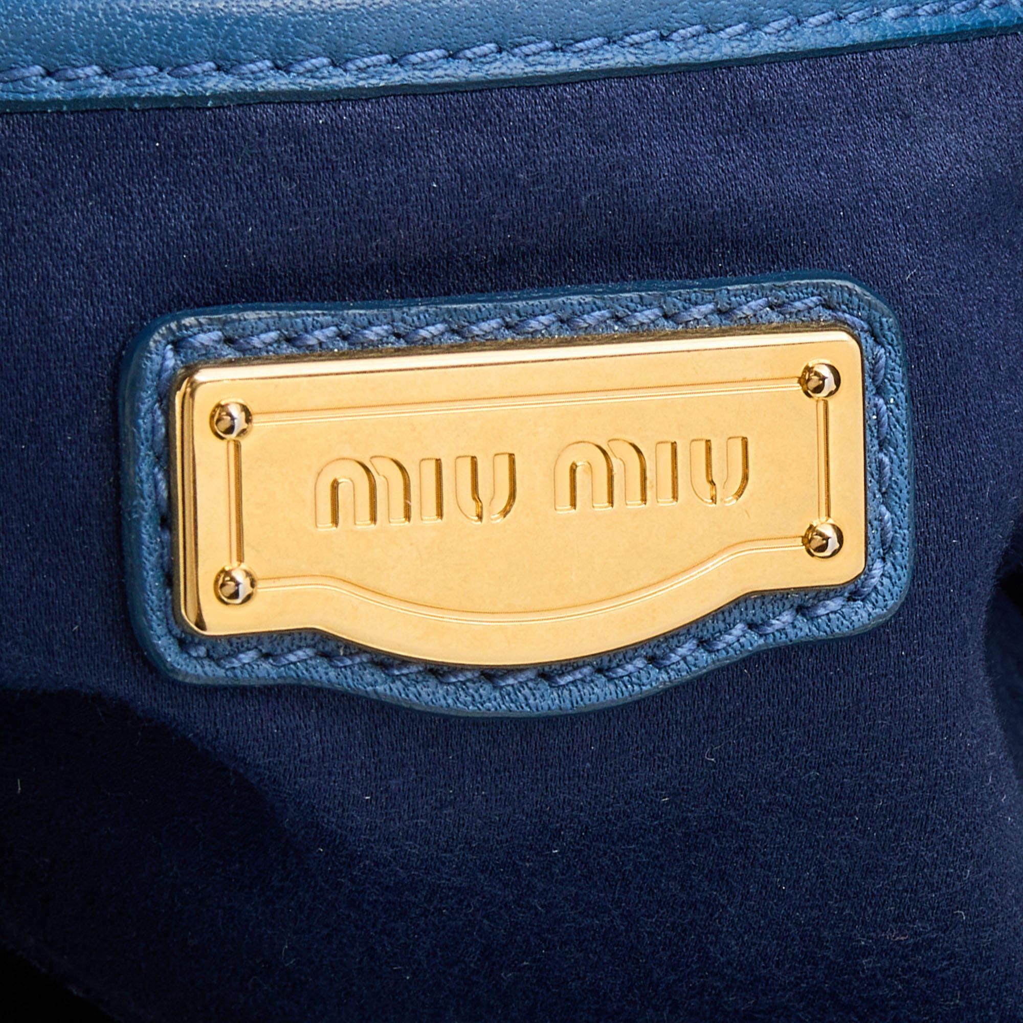 Miu Miu Blue Leather Middle Zip Tote 7
