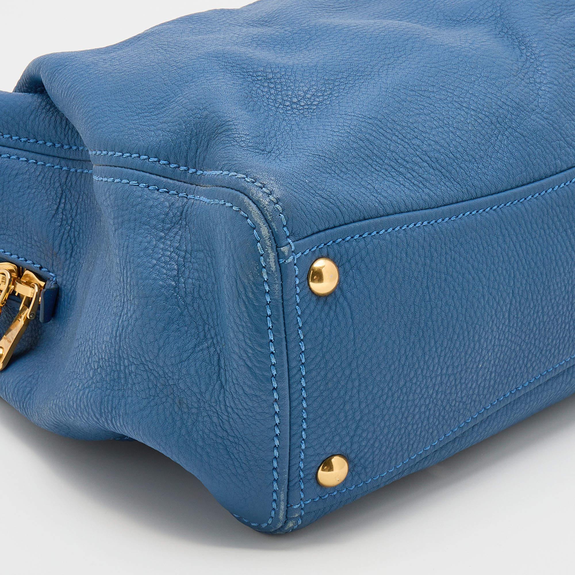 Miu Miu Blue Leather Middle Zip Tote 2