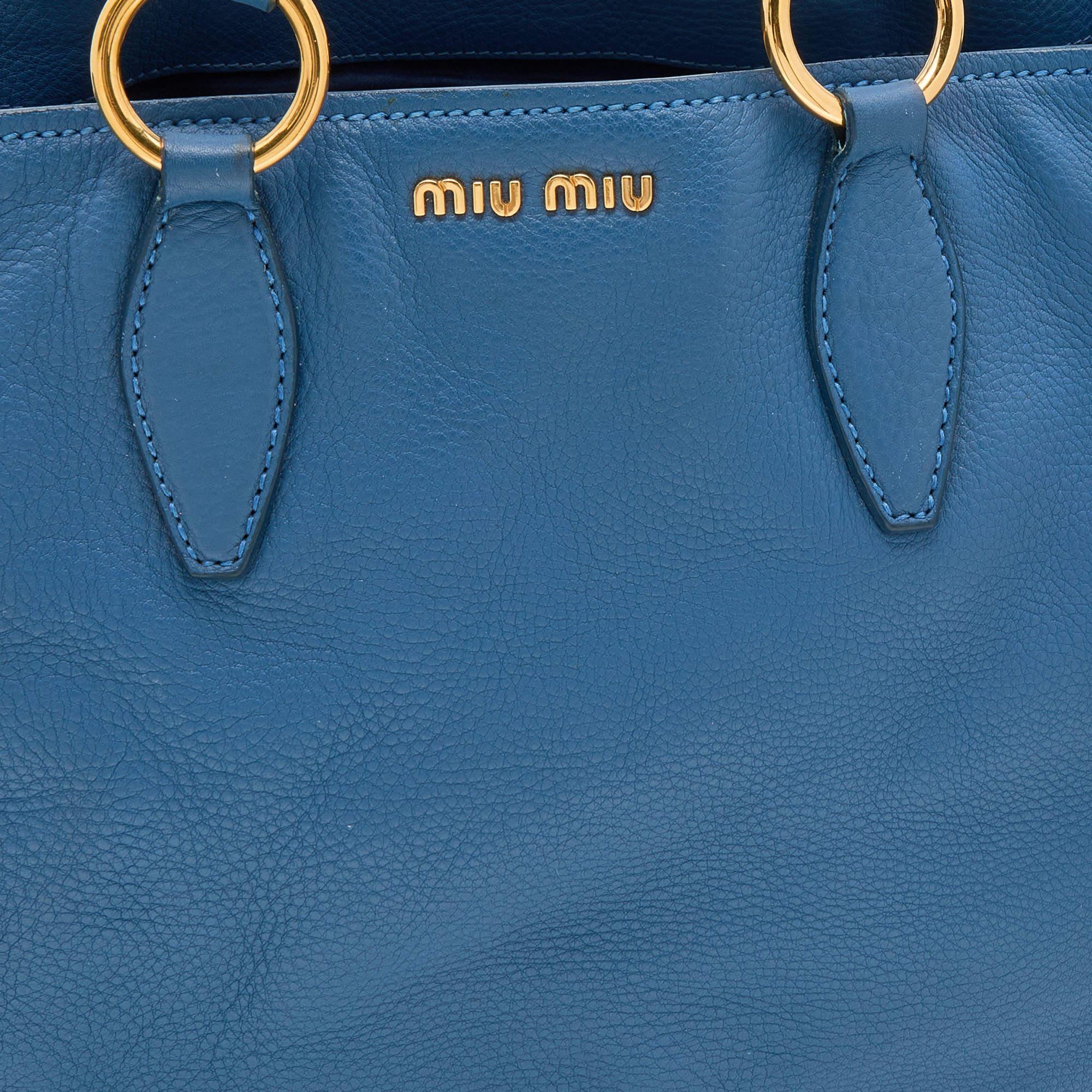 Miu Miu Blue Leather Middle Zip Tote 4