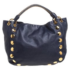 Used Miu Miu Blue Leather Studded Hobo