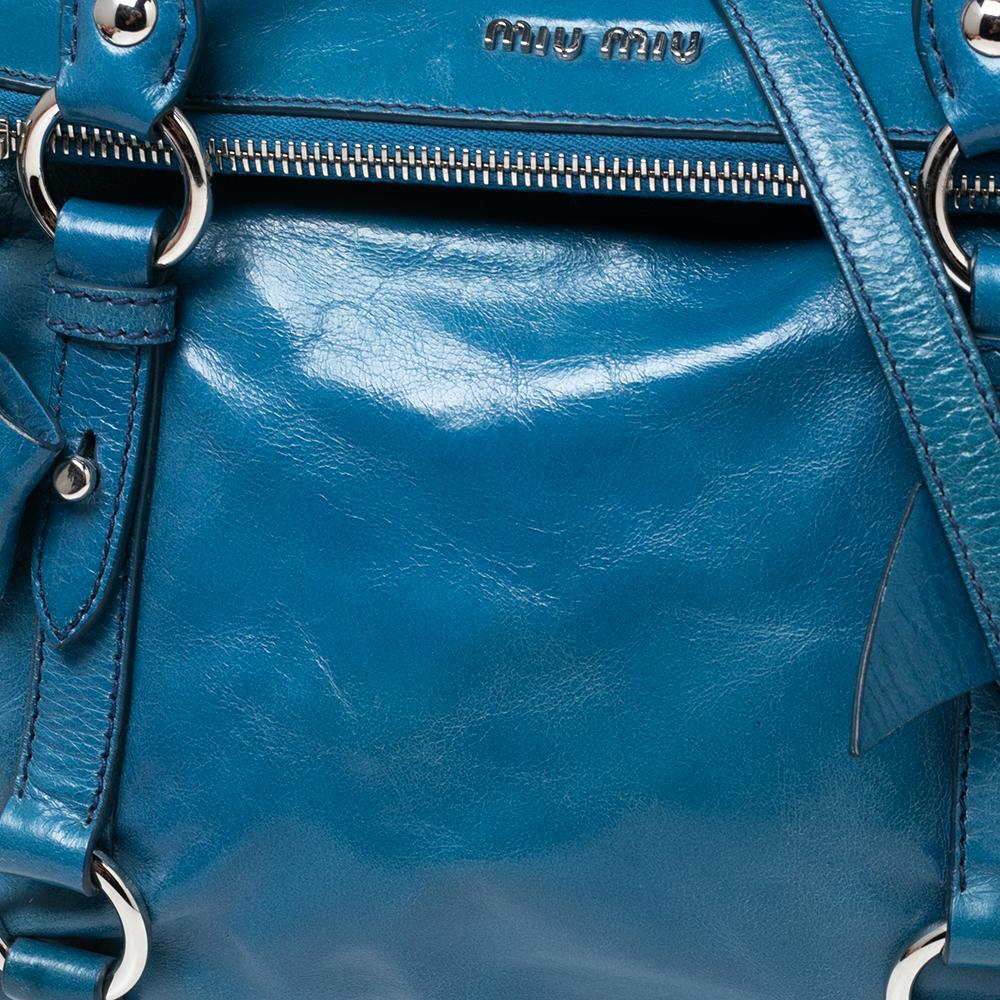 Miu Miu Blue Leather Vitello Lux Leather Bow Top Handle Bag 3