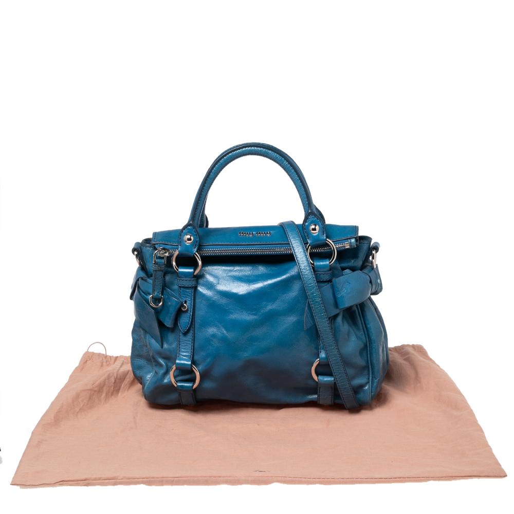 Miu Miu Blue Leather Vitello Lux Leather Bow Top Handle Bag 7