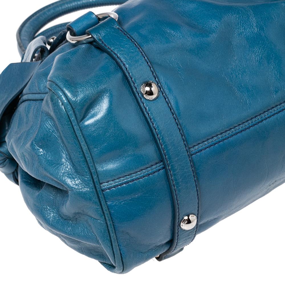 Miu Miu Blue Leather Vitello Lux Leather Bow Top Handle Bag 1