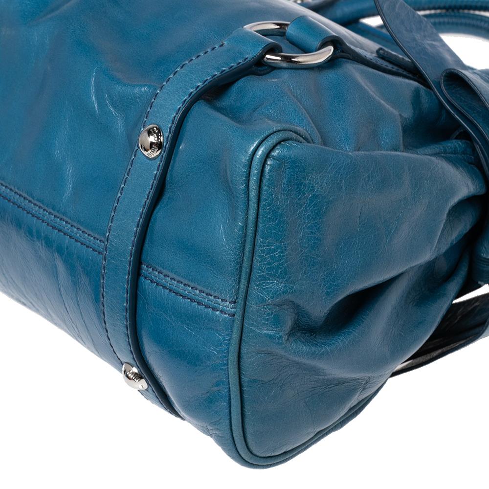 Miu Miu Blue Leather Vitello Lux Leather Bow Top Handle Bag 2