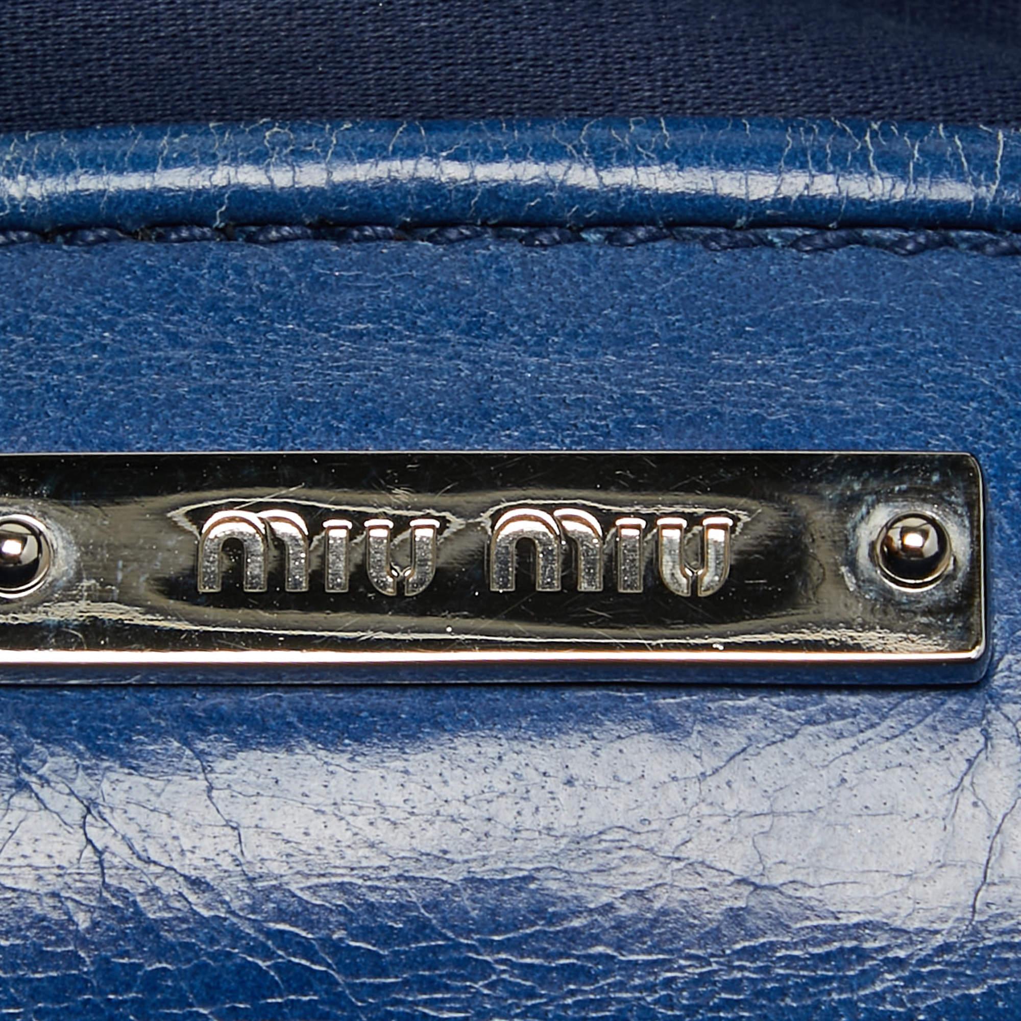 Miu Miu Blue Leather Vitello Tote For Sale 6