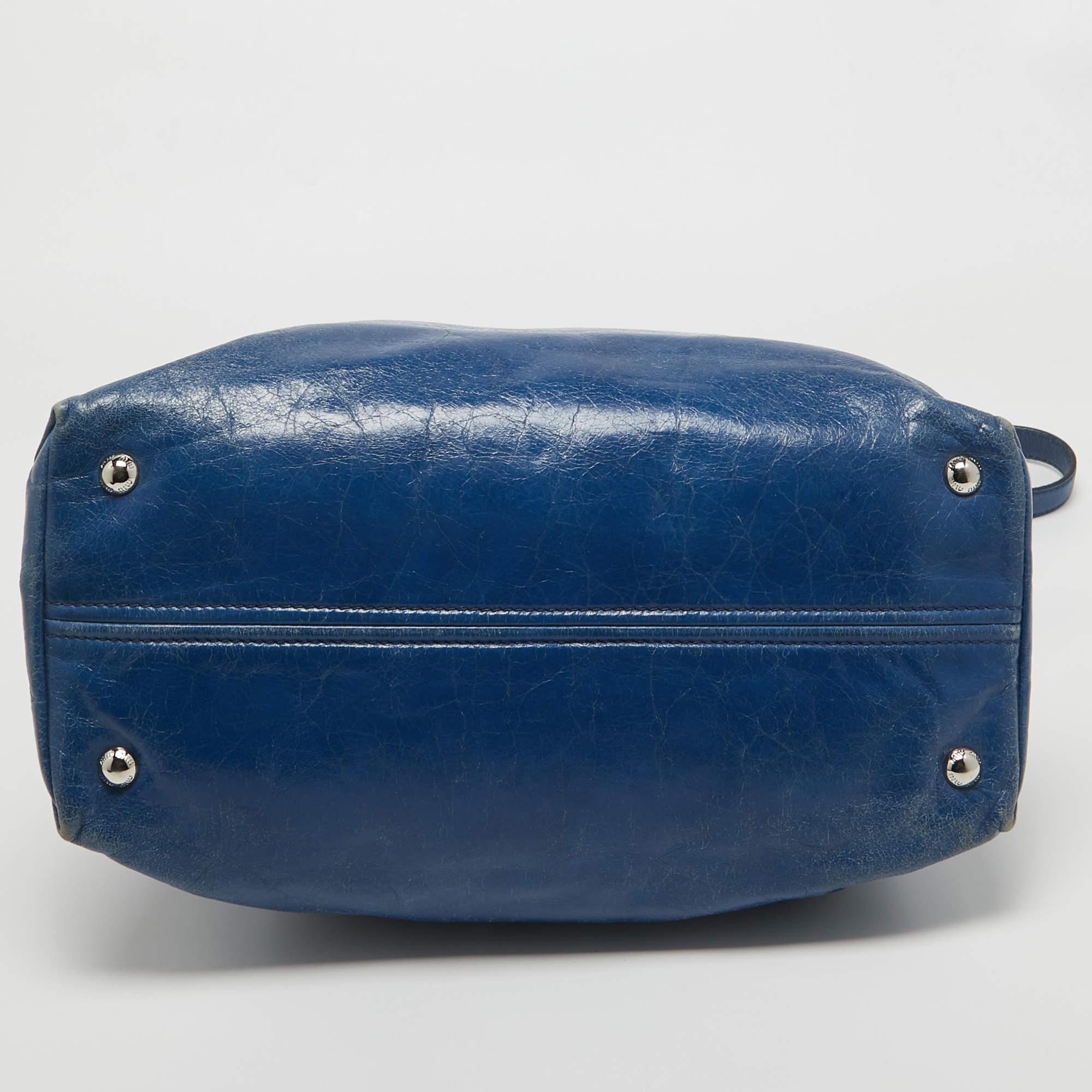 Miu Miu Blue Leather Vitello Tote For Sale 11
