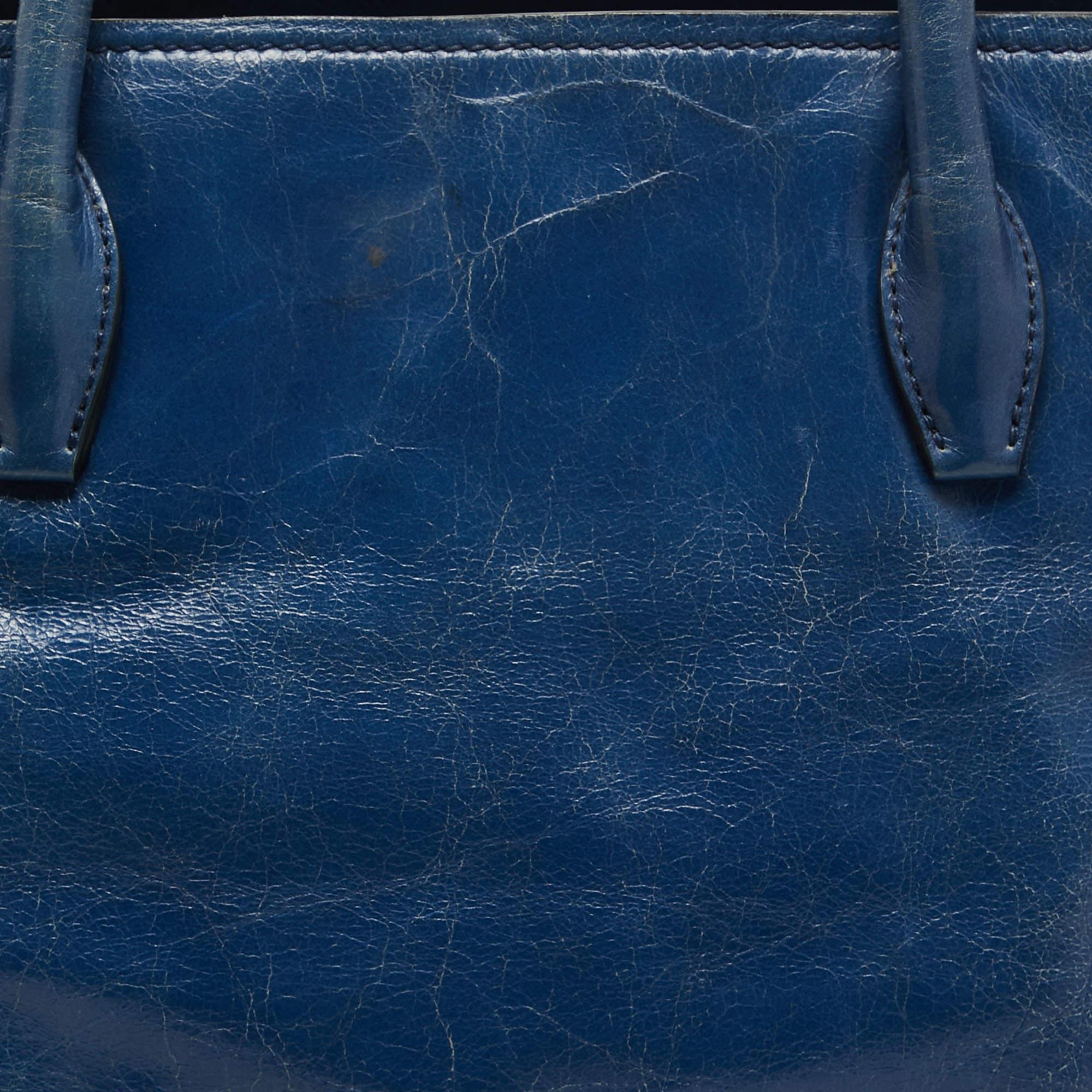 Miu Miu Blue Leather Vitello Tote For Sale 12