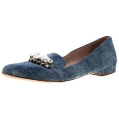 Miu Miu Blue Light Wash Denim Crystal Embellished Flats Size 39