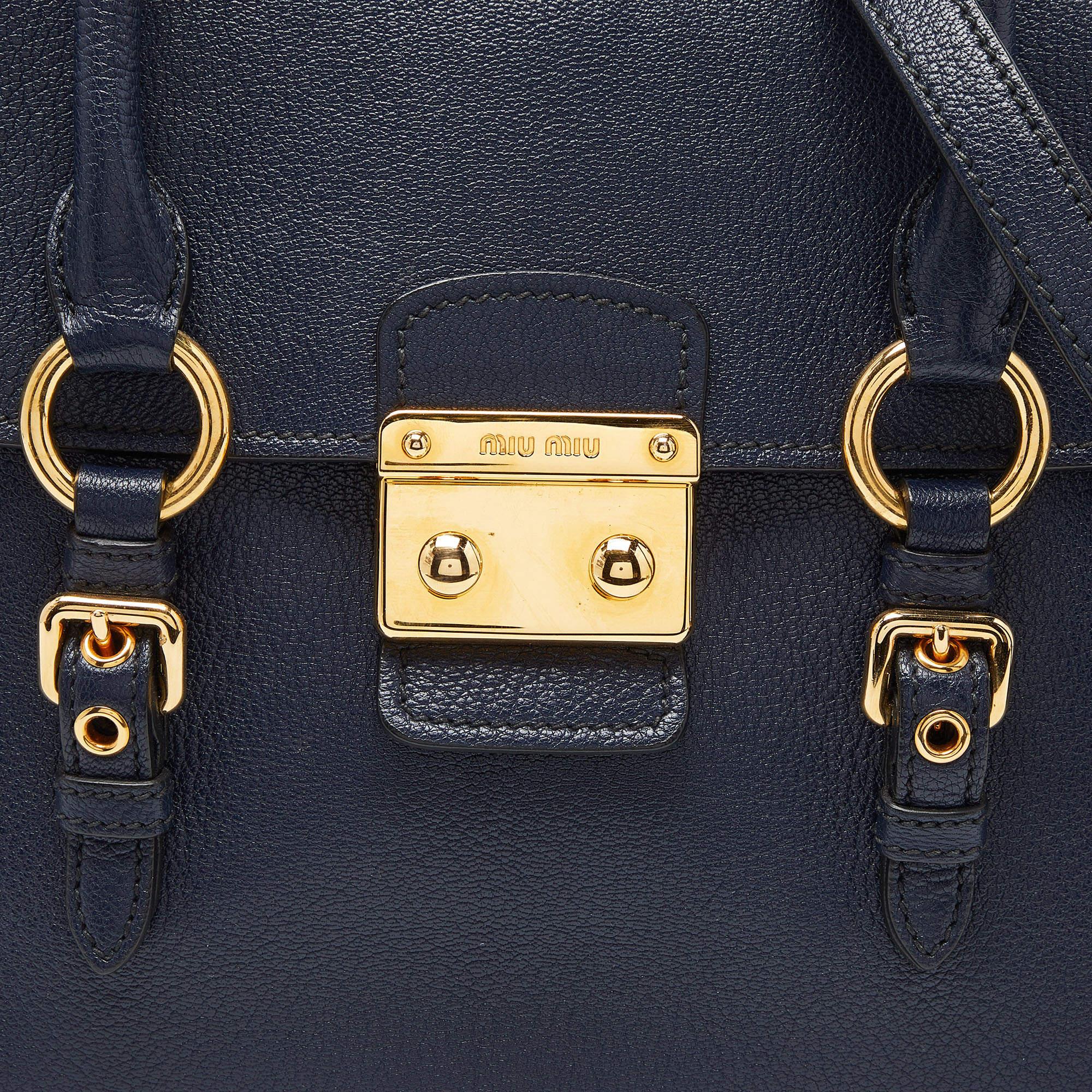 Women's Miu Miu Blue Madras Leather Flap Satchel