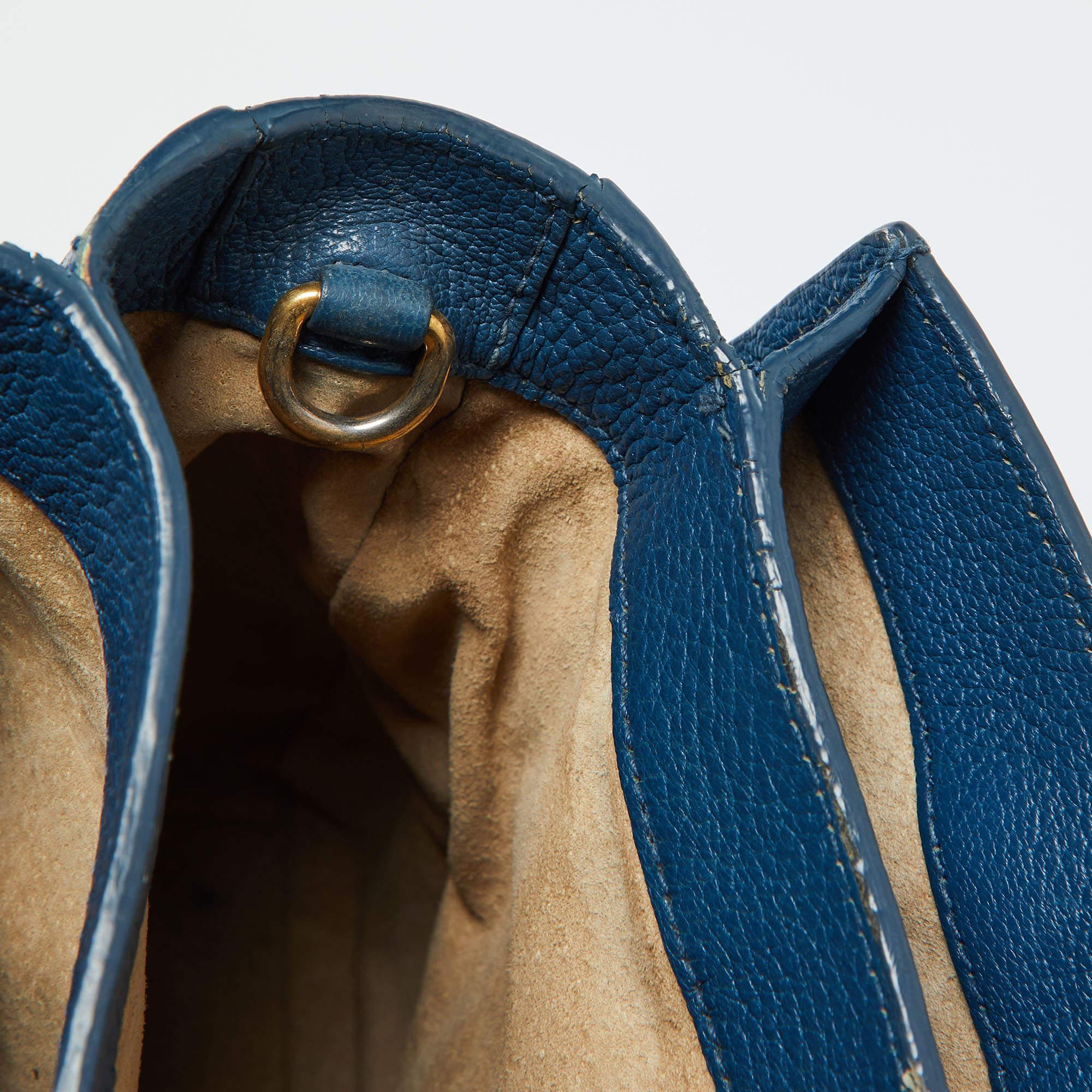 Miu Miu Blue Madras Leather Pushlock Tote 2