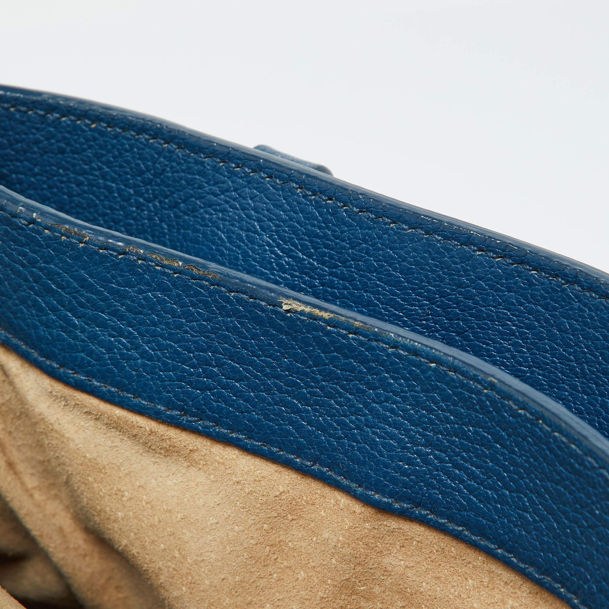 Miu Miu Blue Madras Leather Pushlock Tote 3