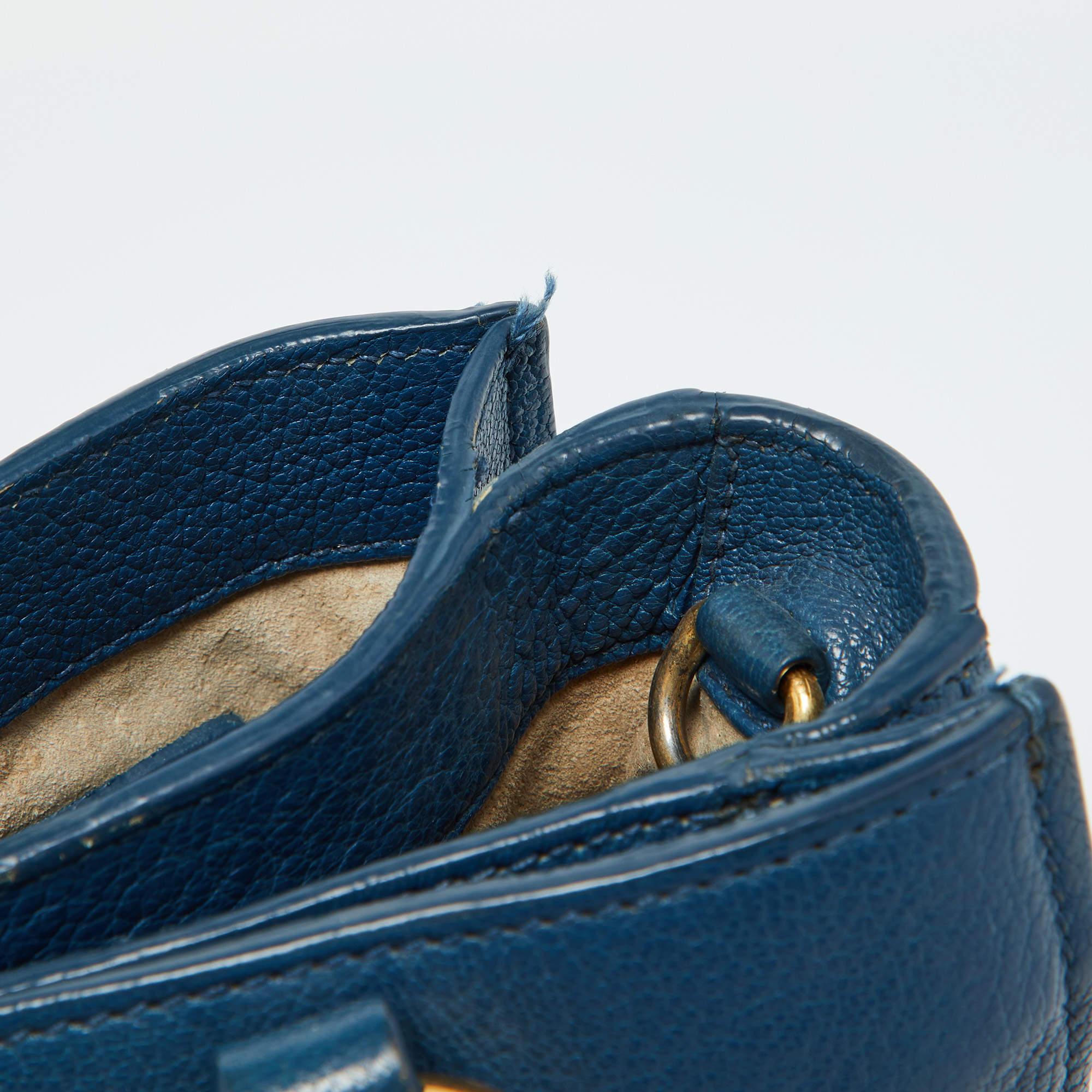 Miu Miu Blue Madras Leather Pushlock Tote 5