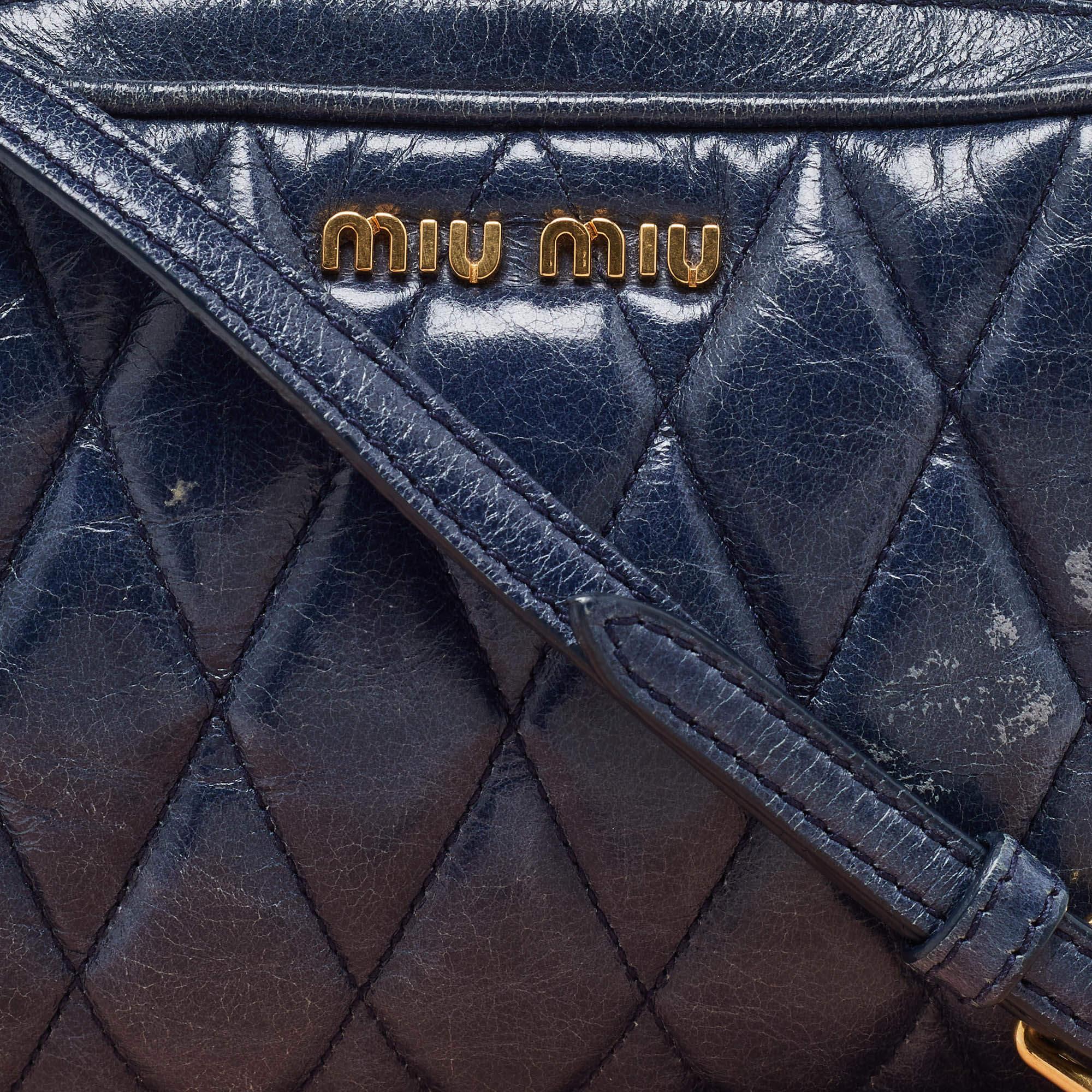 Women's Miu Miu Blue matelassé Leather Camera Crossbody Bag