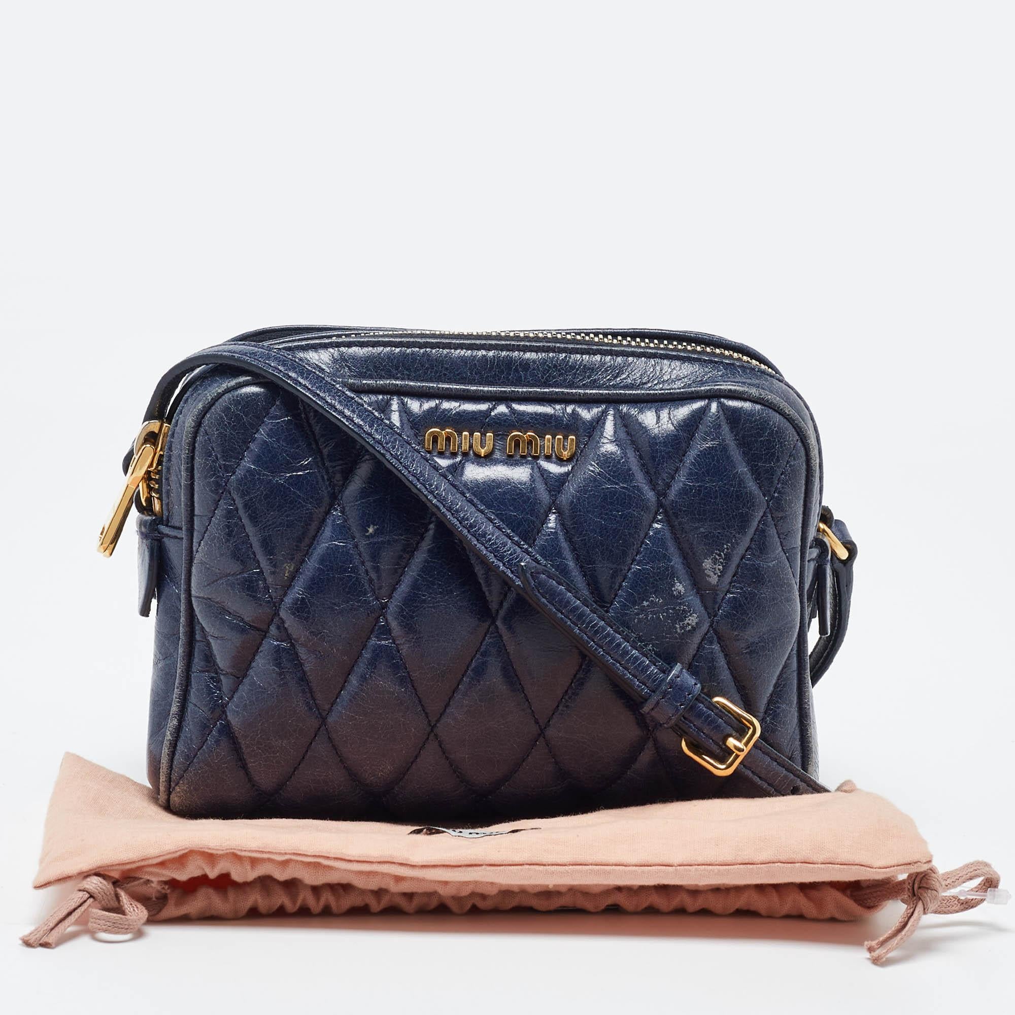 Miu Miu Blue matelassé Leather Camera Crossbody Bag 4