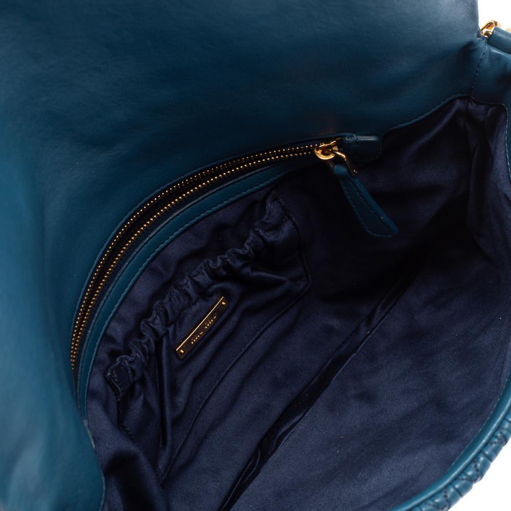 Miu Miu Blue Matelassé Leather Crystal Flap Shoulder Bag 7