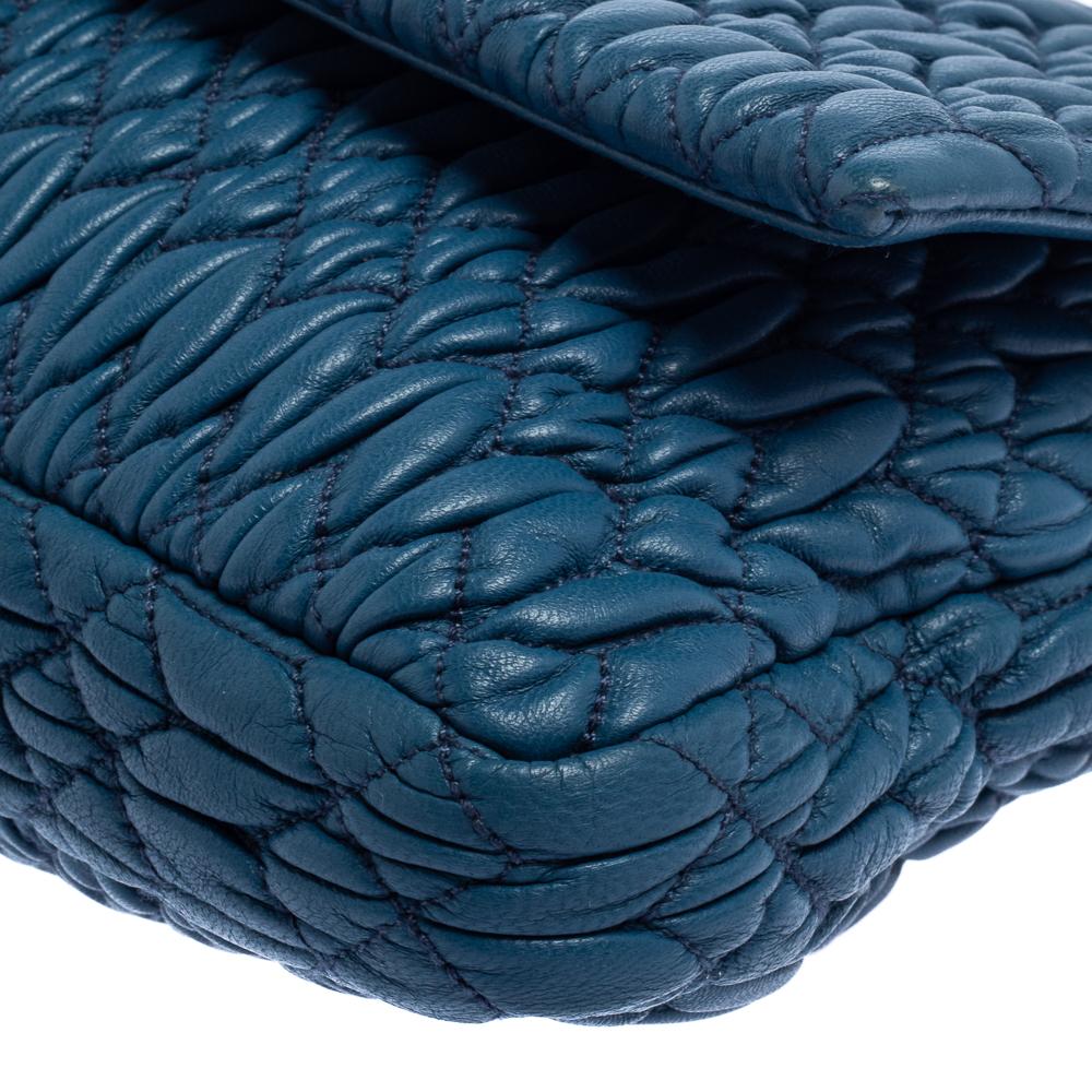 Miu Miu Blue Matelassé Leather Crystal Flap Shoulder Bag 3