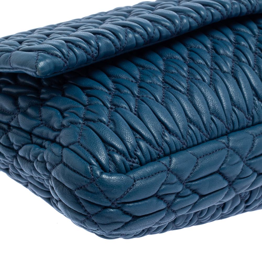 Miu Miu Blue Matelassé Leather Crystal Flap Shoulder Bag 5