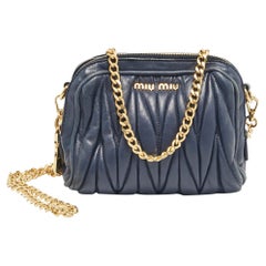 Miu Miu Blue matelassé Leather Double Zip Crossbody Bag