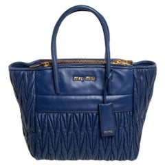Miu Miu Blue Matelassé Leather Double Zip Tote