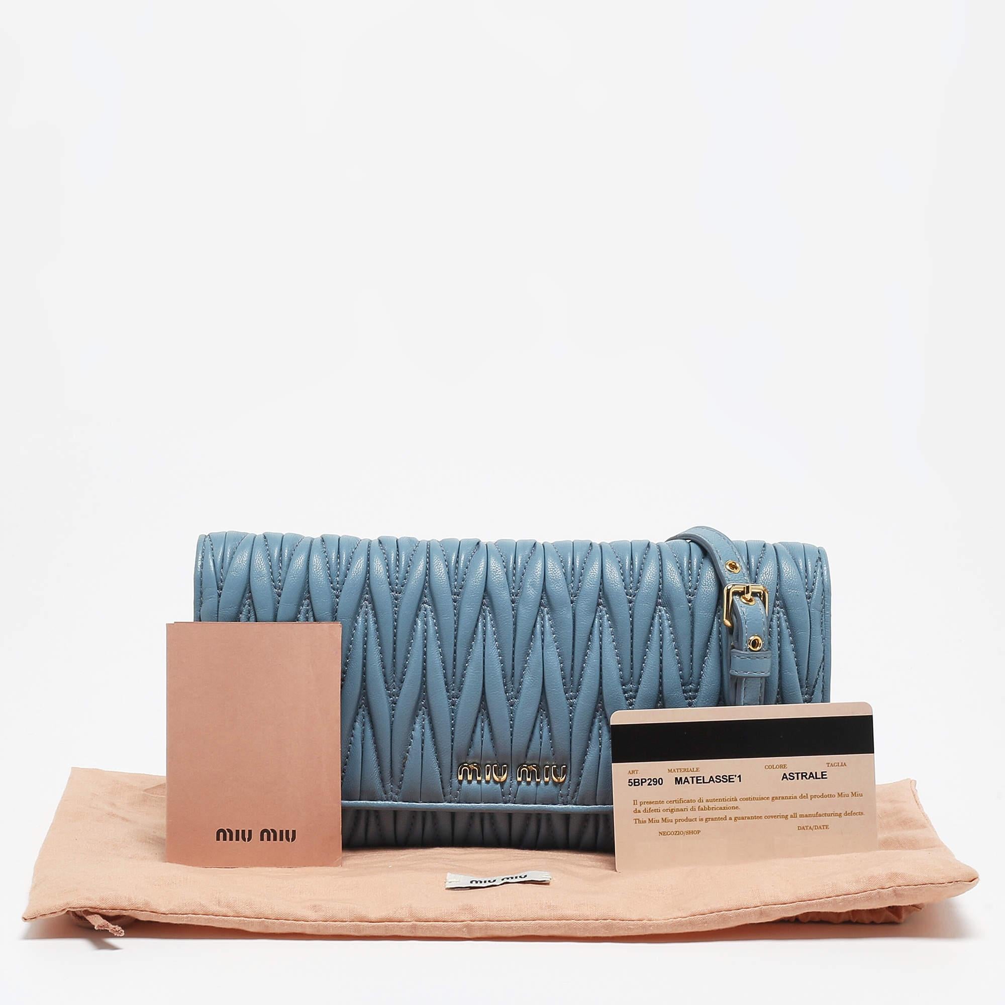Miu Miu Blue Matelassé Leather Flap Wallet On Chain 6