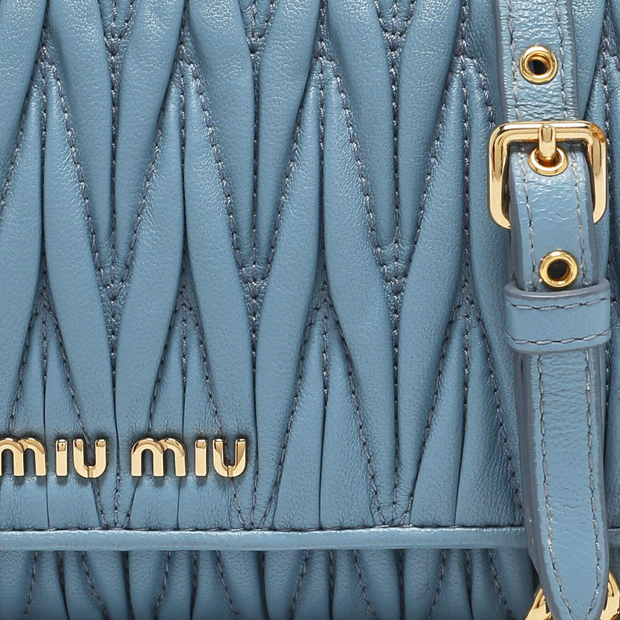 Miu Miu Blue Matelassé Leather Flap Wallet On Chain 7
