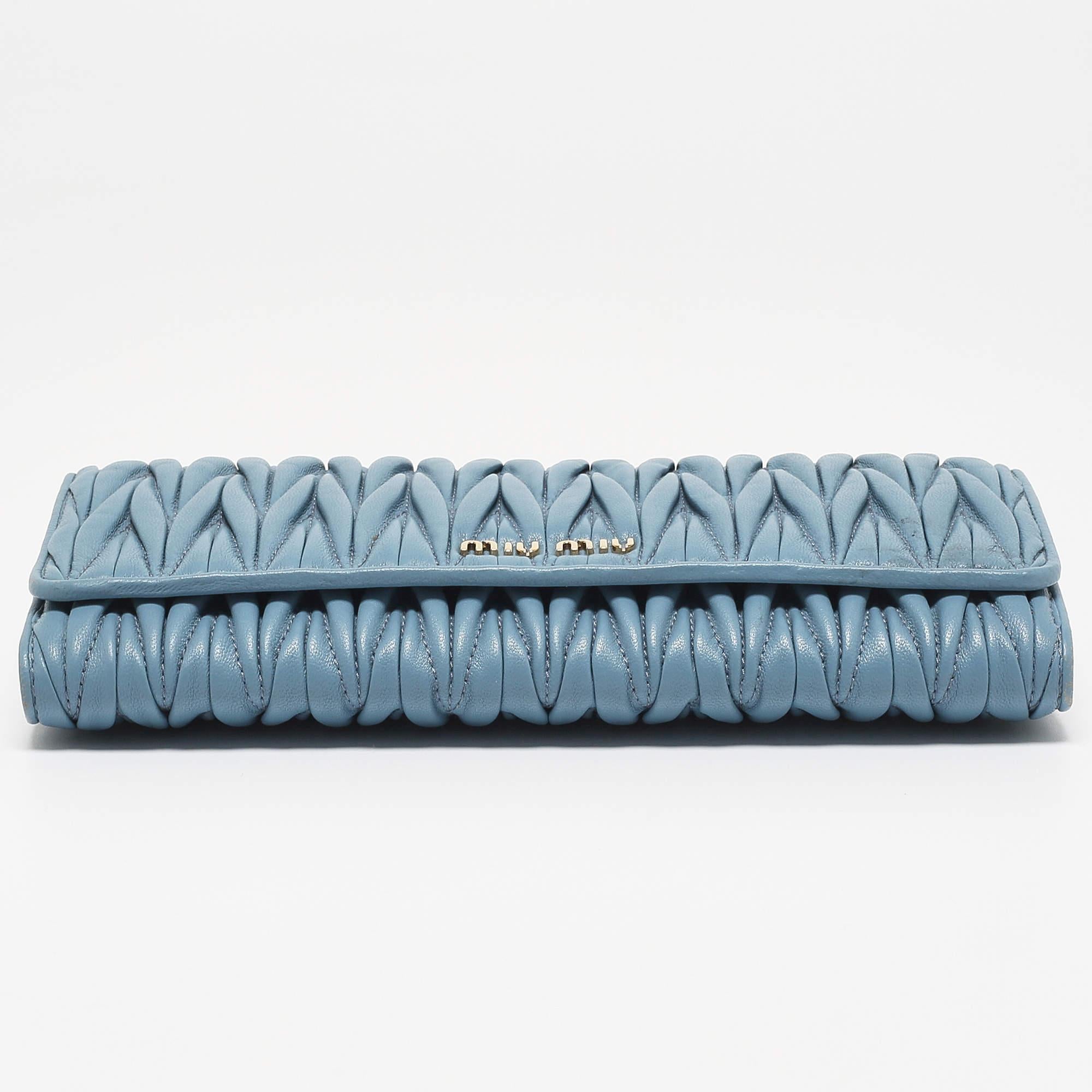 Miu Miu Blue Matelassé Leather Flap Wallet On Chain 1