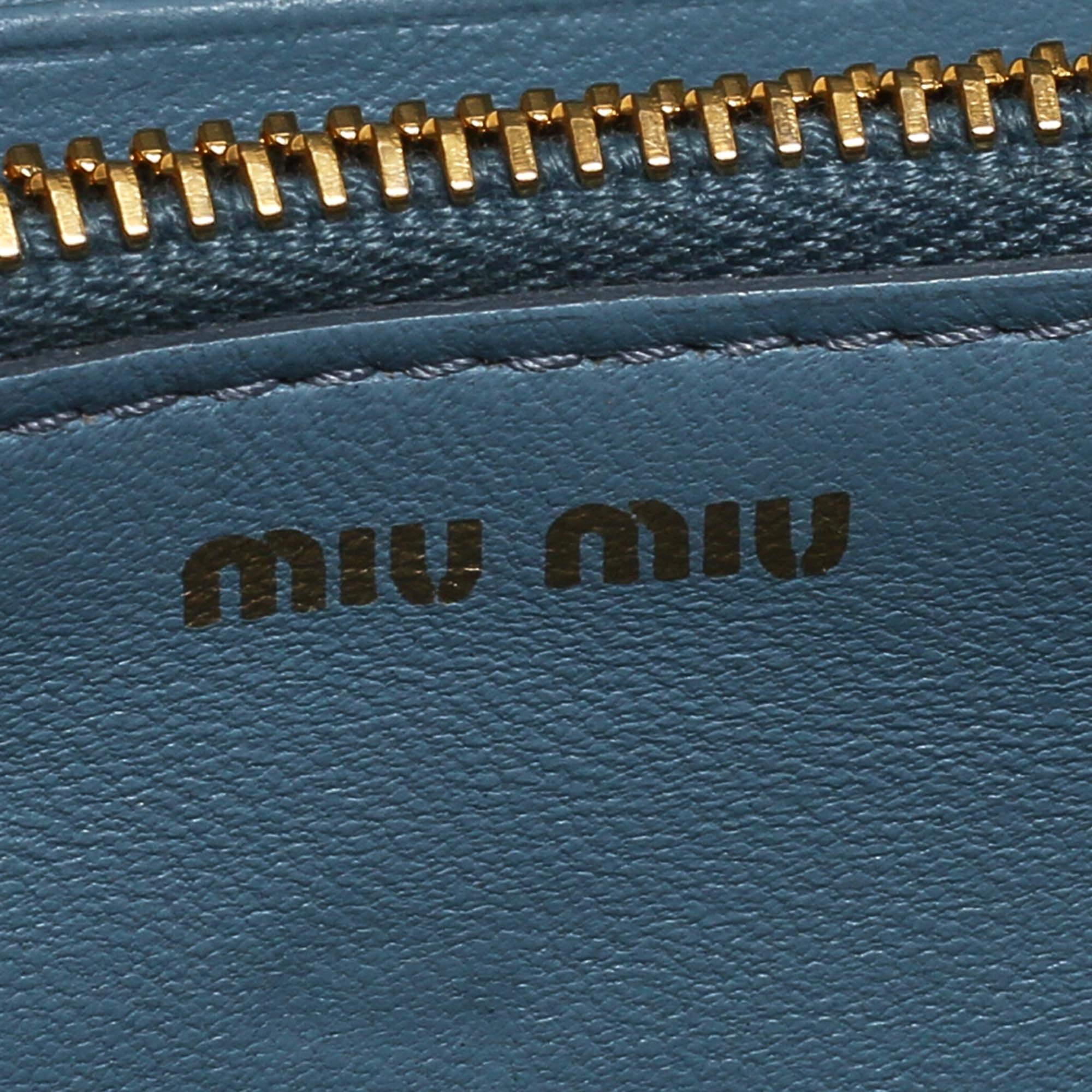Miu Miu Blue Matelassé Leather Flap Wallet On Chain 2