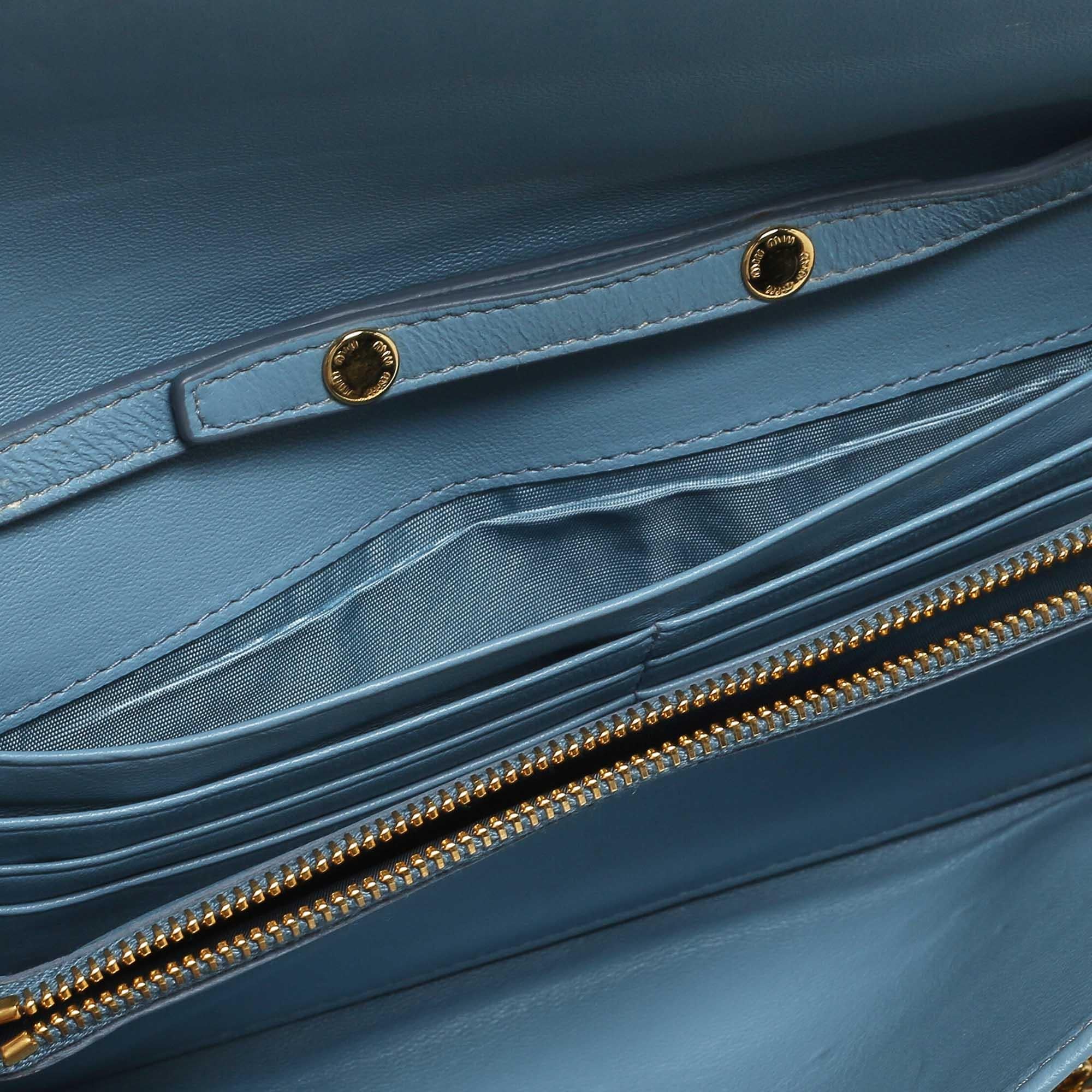 Miu Miu Blue Matelassé Leather Flap Wallet On Chain 3