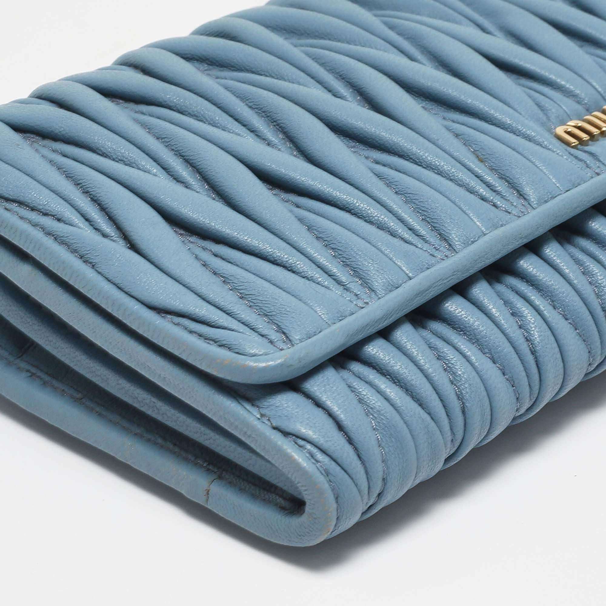 Miu Miu Blue Matelassé Leather Flap Wallet On Chain 4