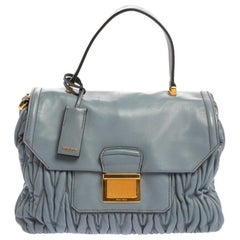 Miu Miu Blue Matelasse Leather Push Lock Top Handle Bag