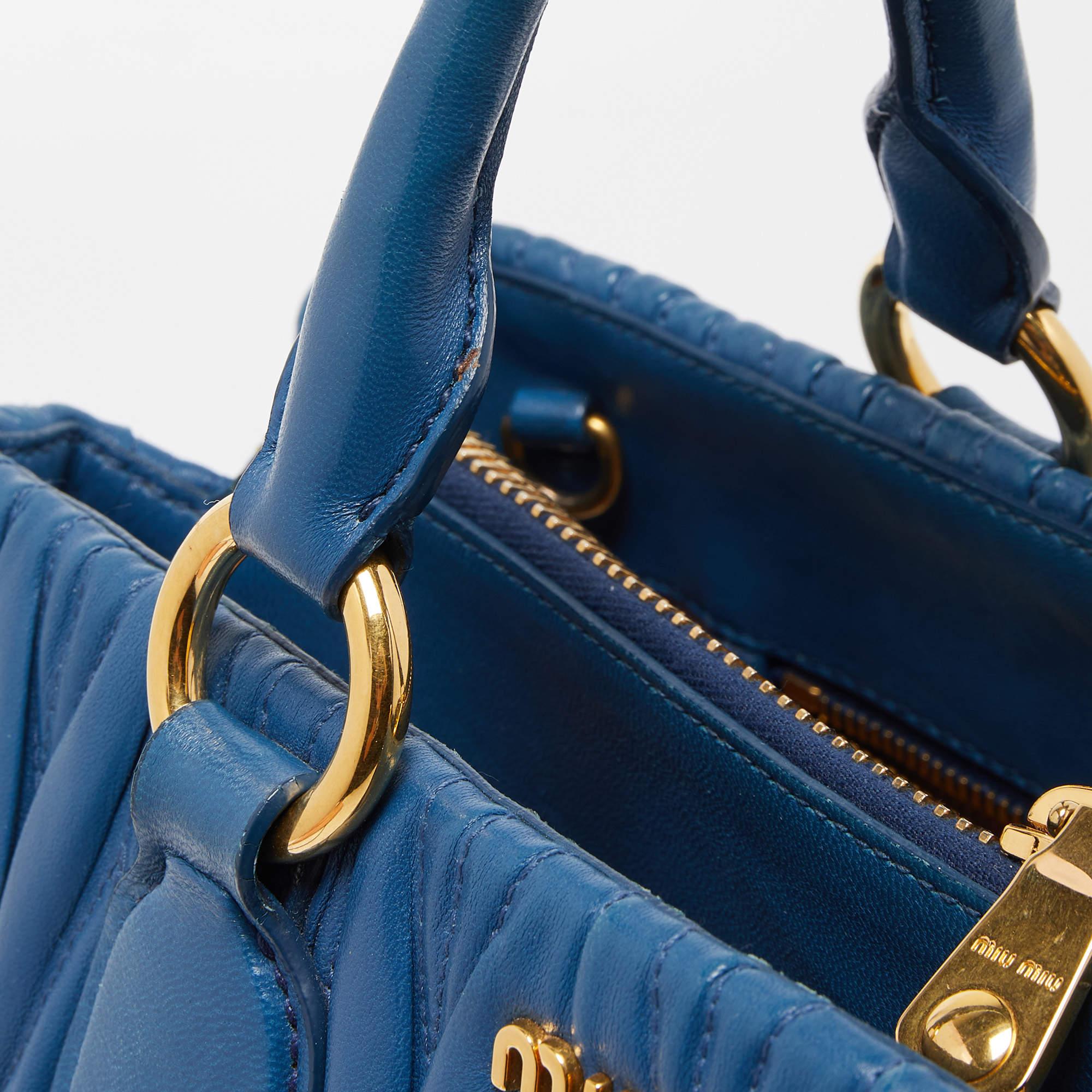 Miu Miu Blue Matelasse Leather Top Zip Tote 6