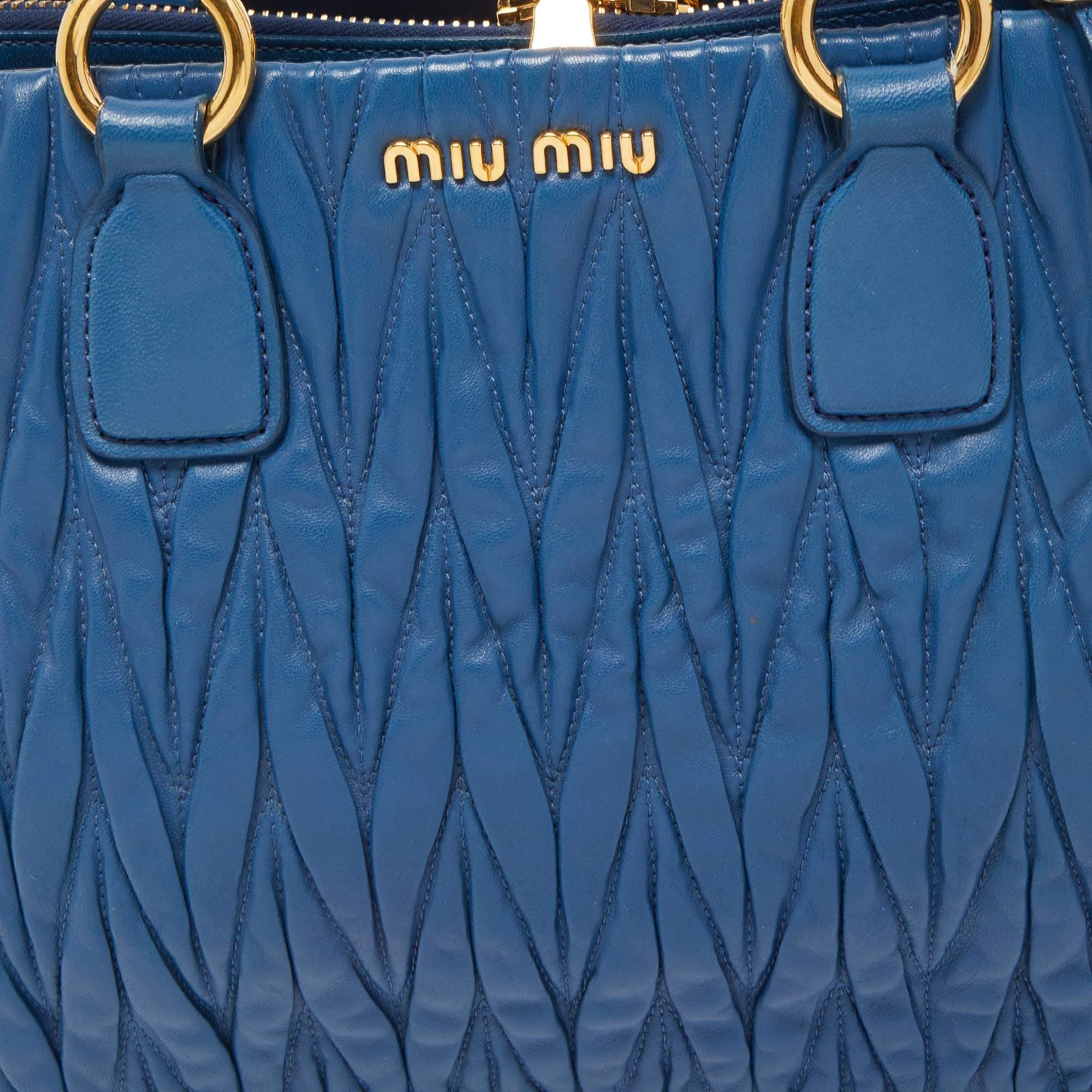 Miu Miu Blue Matelasse Leather Top Zip Tote 8