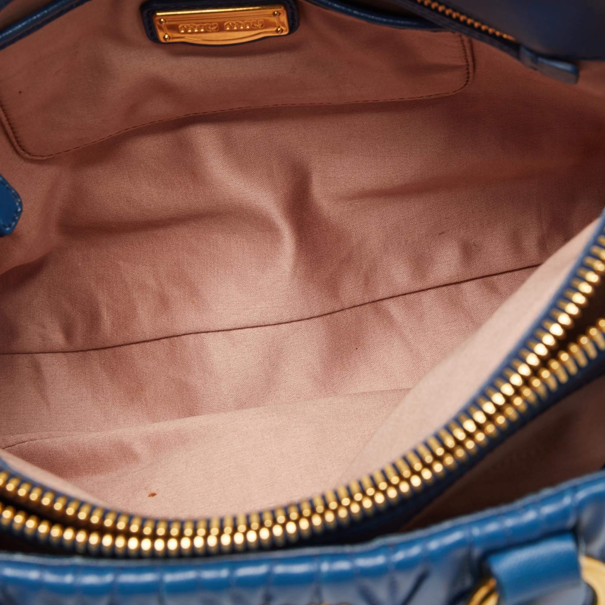 Miu Miu Blue Matelasse Leather Top Zip Tote 9
