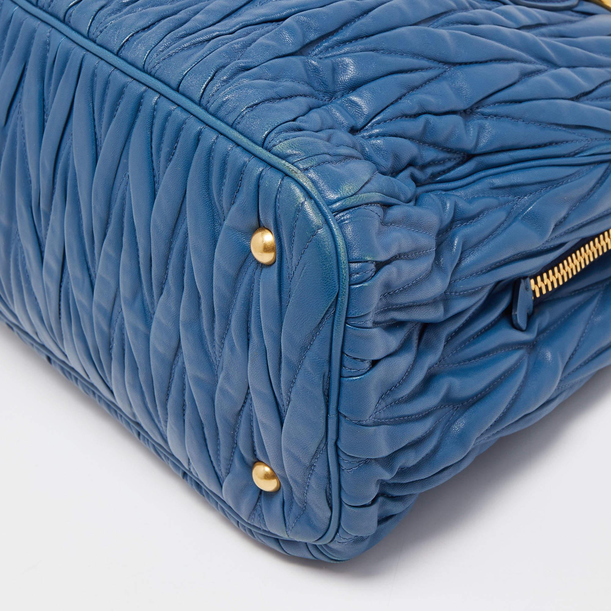Miu Miu Blue Matelasse Leather Top Zip Tote 13