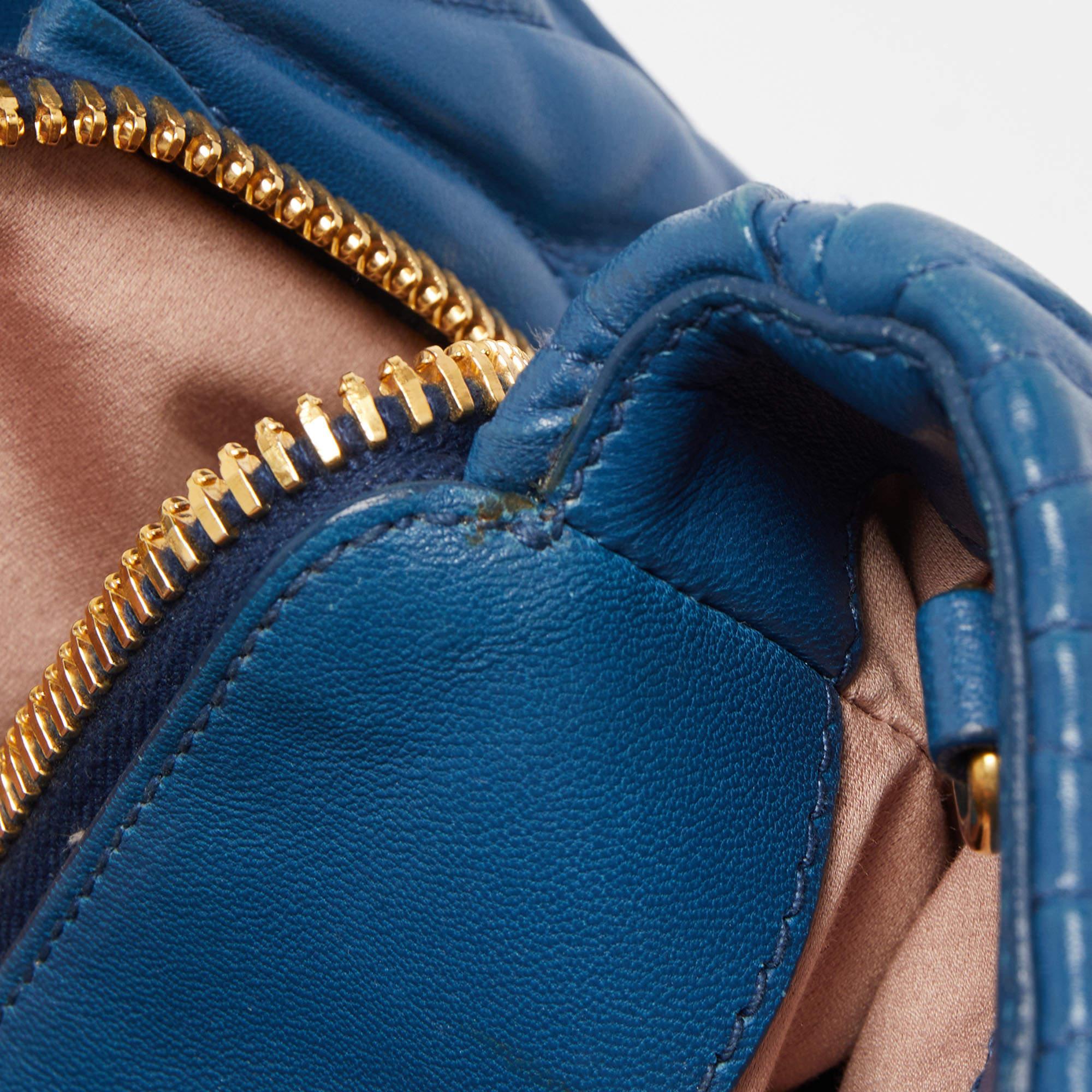 Miu Miu Blue Matelasse Leather Top Zip Tote 14