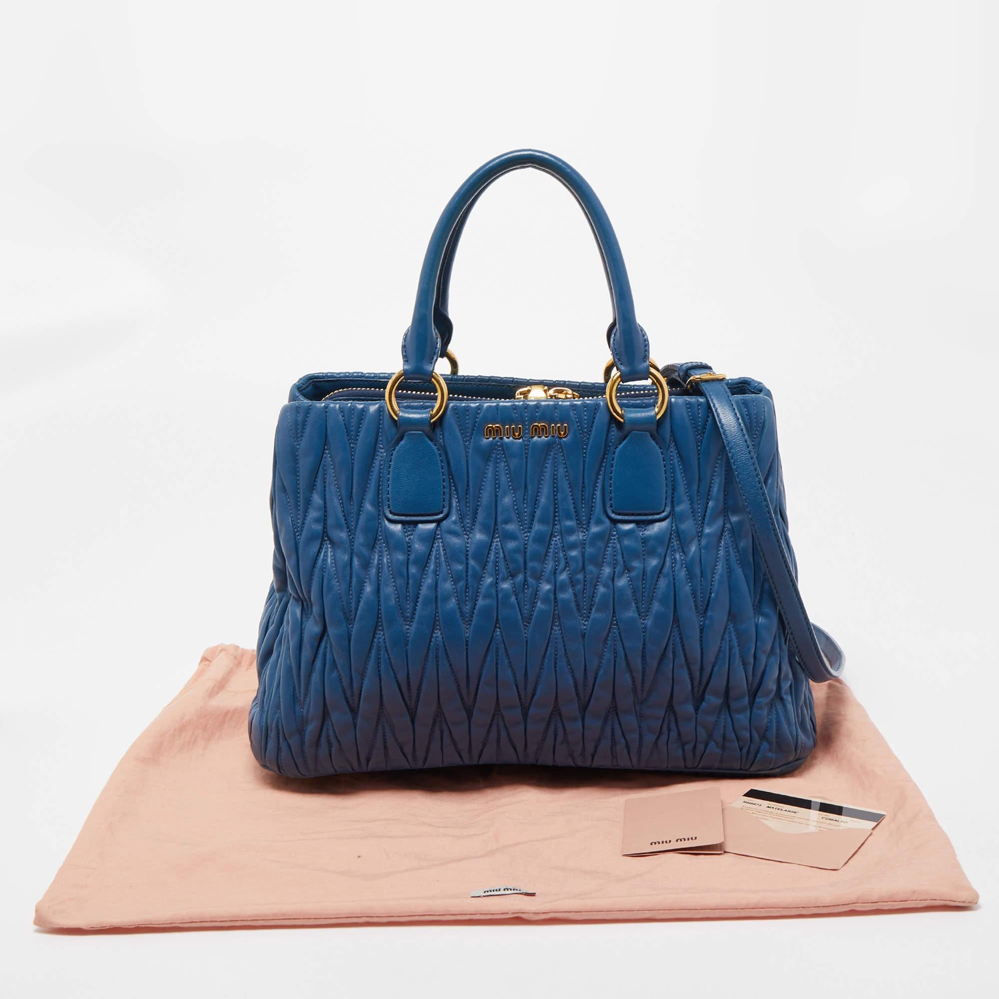 Miu Miu Blue Matelasse Leather Top Zip Tote 15