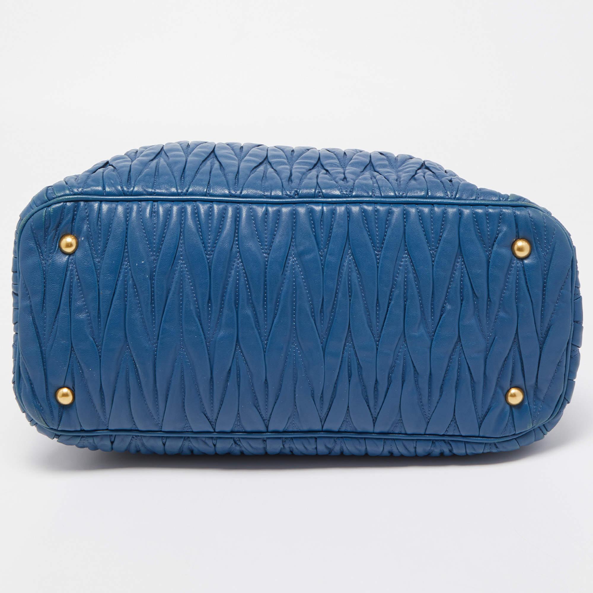 Miu Miu Blue Matelasse Leather Top Zip Tote 1