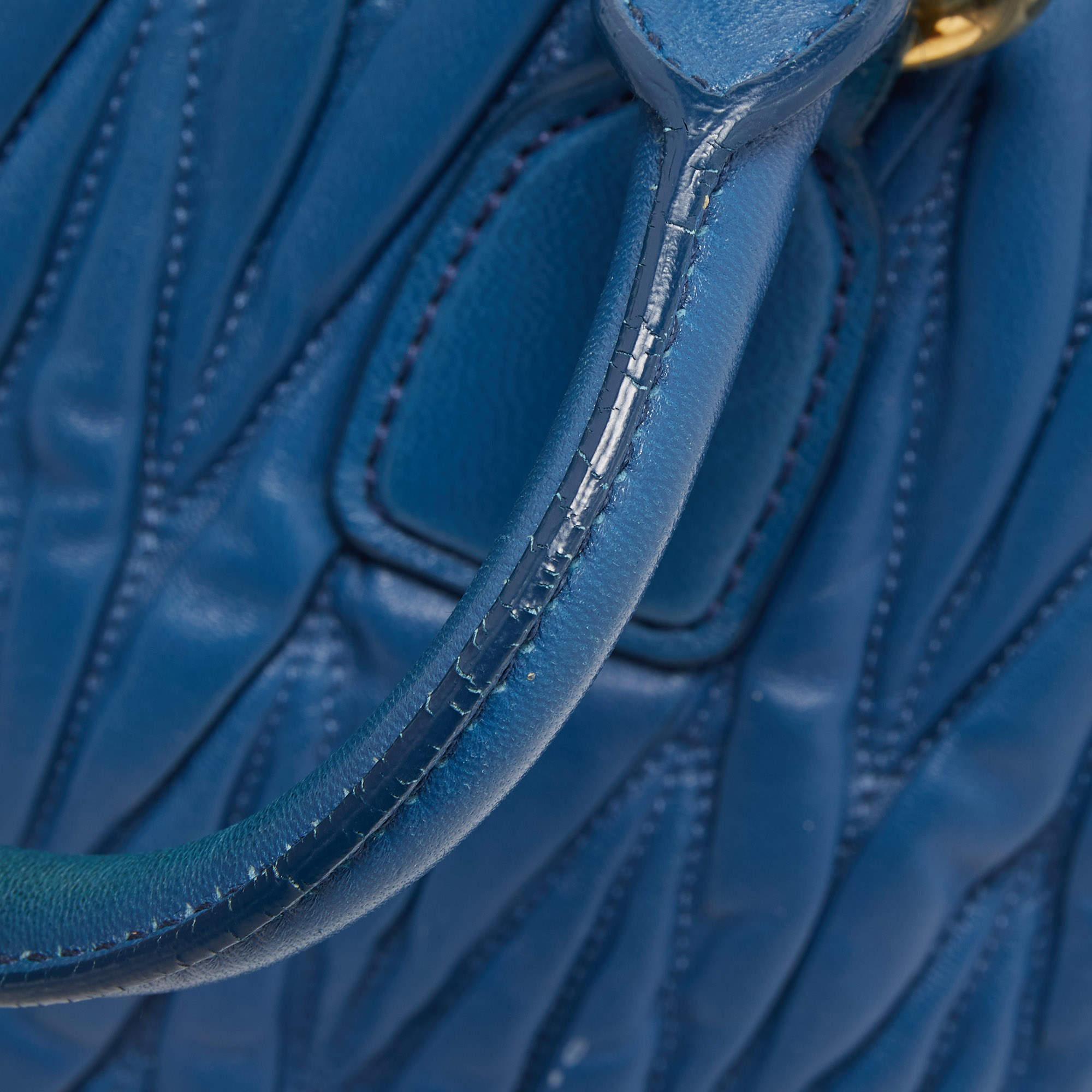 Miu Miu Blue Matelasse Leather Top Zip Tote 2