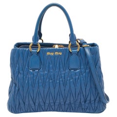 Miu Miu Blue Matelasse Leather Top Zip Tote