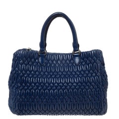 Miu Miu Blue Matelasse Nappa Leather Crystal Tote